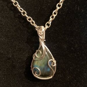 Silver Wire Wrapped Labradorite Pendant Necklace